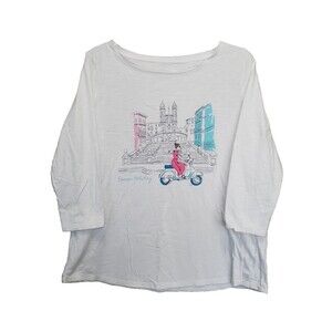 Talbots Plus Petite Cotton Bateau Neck Roman Holiday Scooter Girl Top Size XP